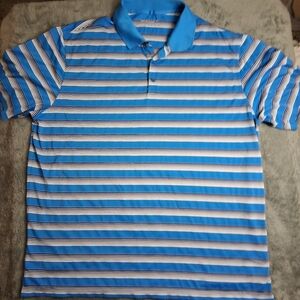 Nike Golf Men’s XXL Dri-Fit Tech Vent Stripe Performance Polo Shirt Blue White
